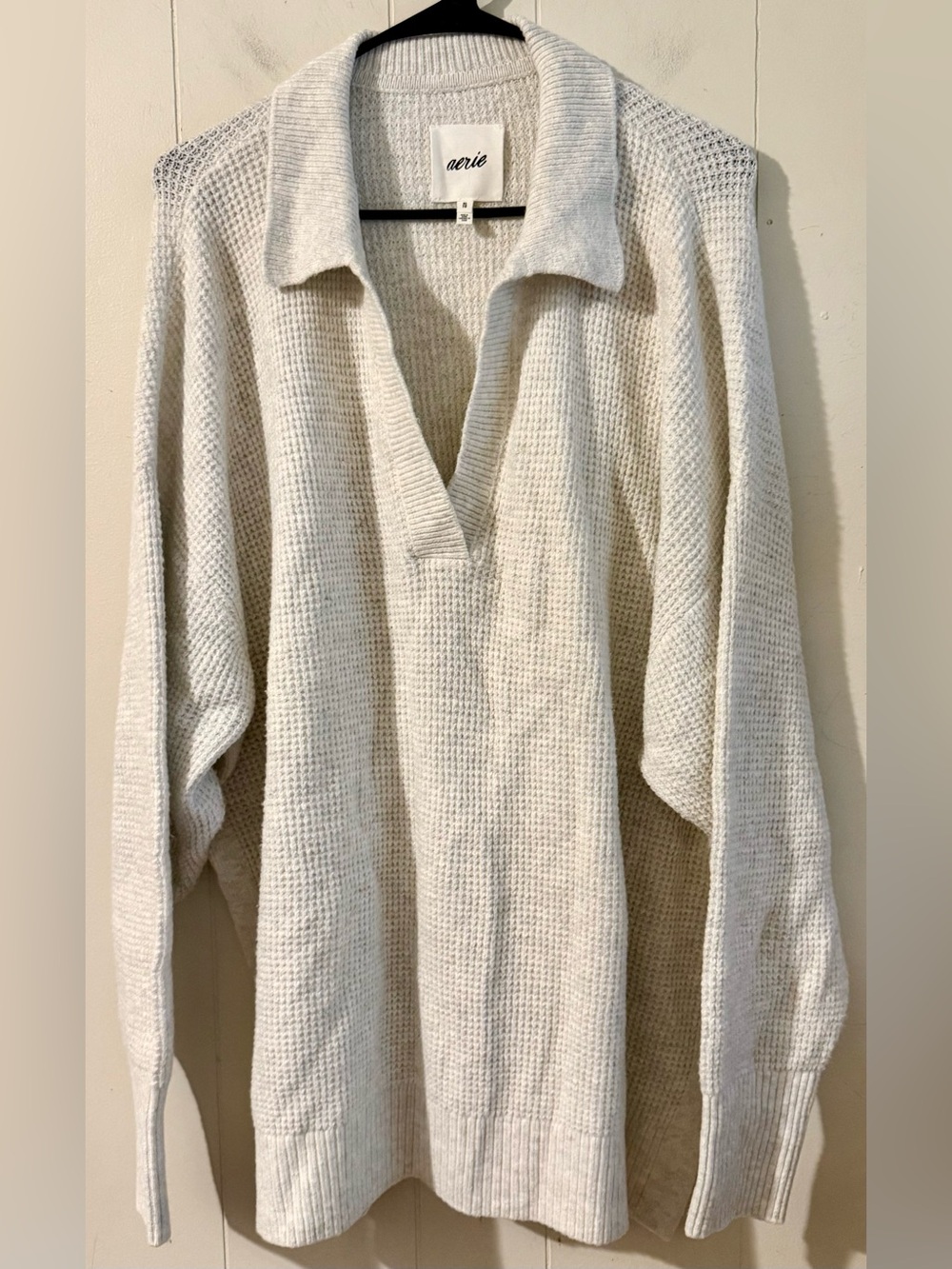 Aerie Gray Waffle-Knit Oversized Collared Sweater, XL